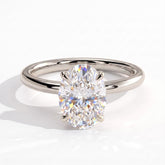 Oval lab-grown diamond solitaire engagement ring in 18K (750) white gold, front view 