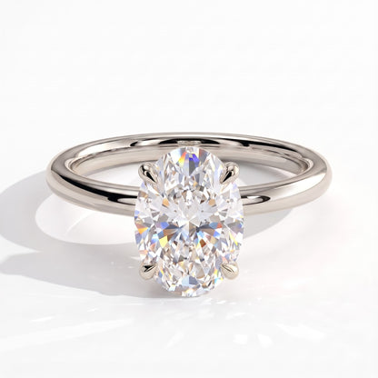 Oval lab-grown diamond solitaire engagement ring in 950 platinum, front view 