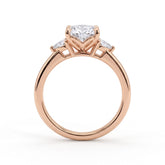 Oval lab-grown diamond three-stone engagement ring in 14K (585) rose gold, side profile 