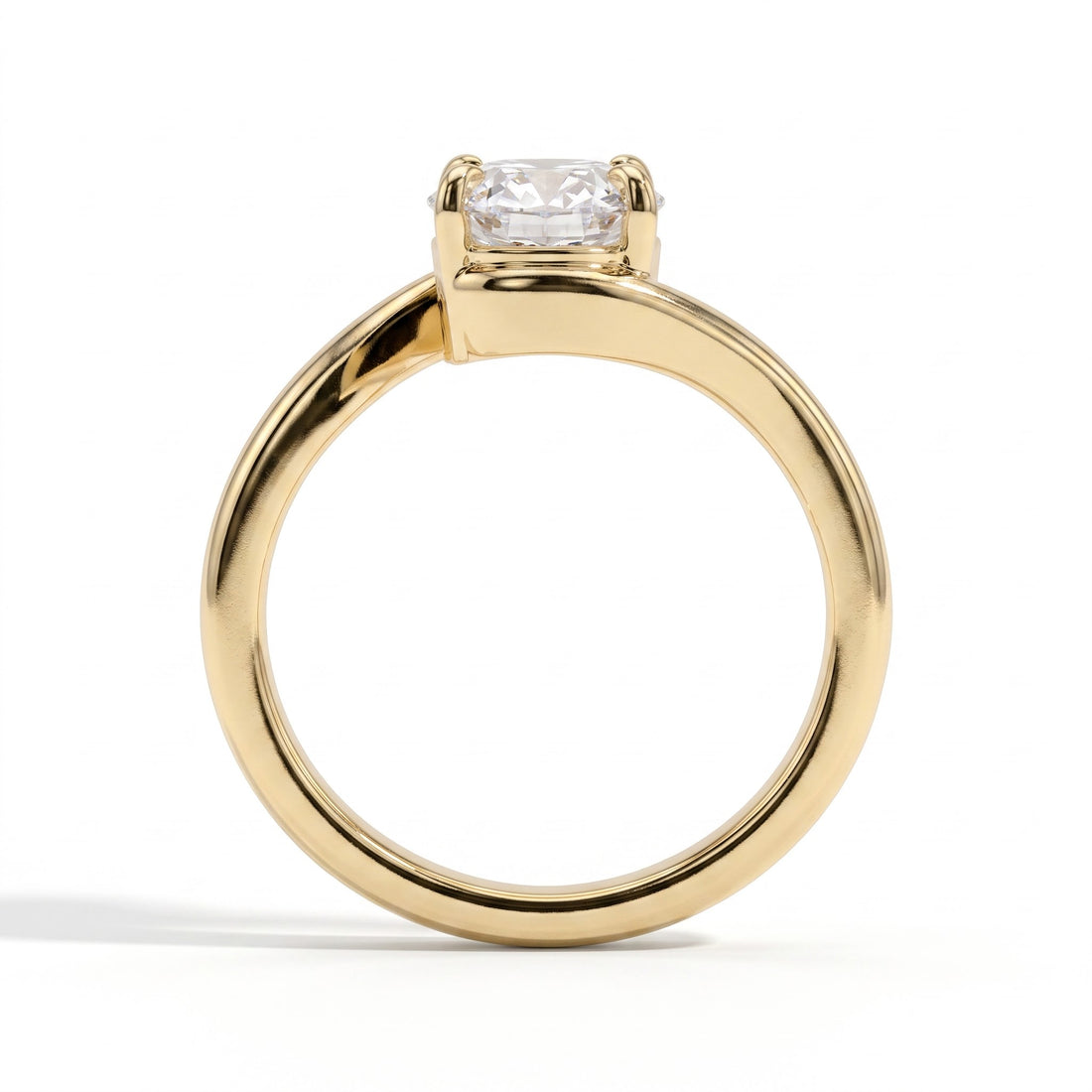 Oval lab-grown diamond solitaire engagement ring in 14K (585) yellow gold, side profile 