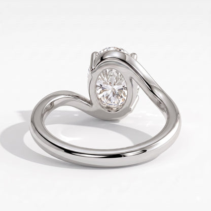 Oval lab-grown diamond solitaire engagement ring in 14K (585) white gold, on white background 