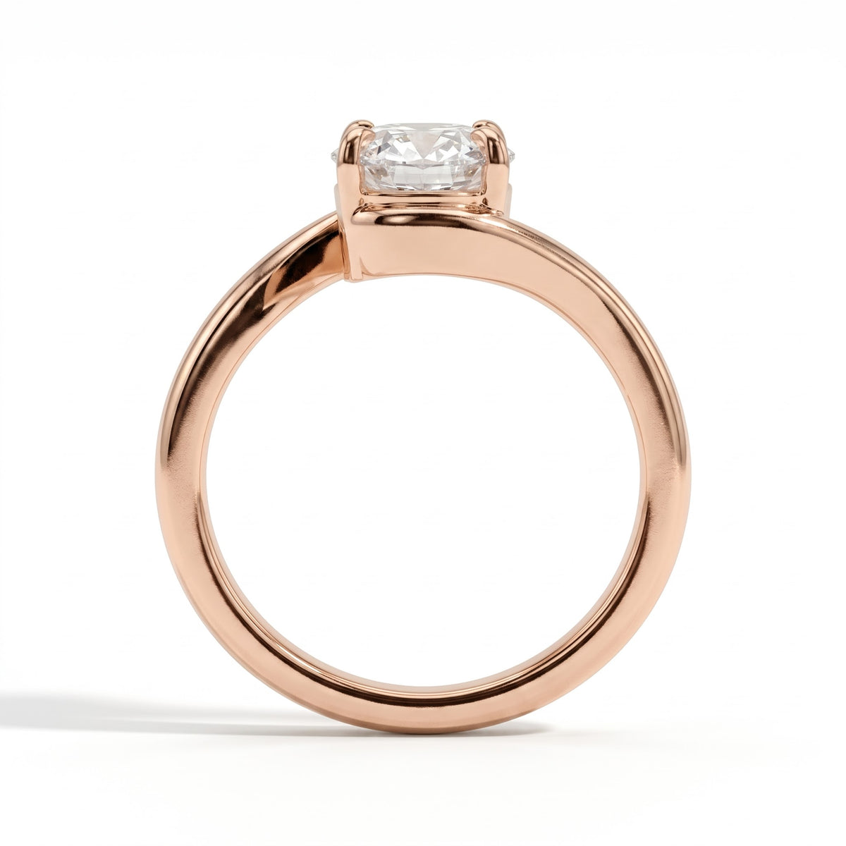 Oval lab-grown diamond solitaire engagement ring in 14K (585) rose gold, side profile 