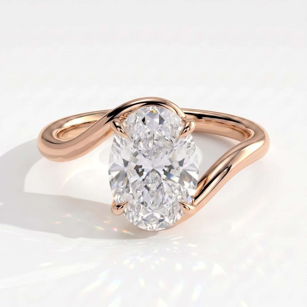 Oval lab-grown diamond solitaire engagement ring in 14K (585) rose gold, front view 