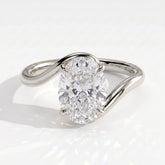 Oval lab-grown diamond solitaire engagement ring in 18K (750) white gold, front view 