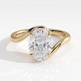 Oval lab-grown diamond solitaire engagement ring in 18K (750) yellow gold, front view 