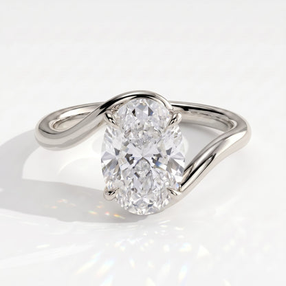 Oval lab-grown diamond solitaire engagement ring in 950 platinum, front view 