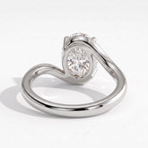 Oval lab-grown diamond solitaire engagement ring in 950 platinum, on white background 