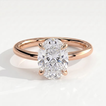 Oval lab-grown diamond solitaire engagement ring in 14K (585) rose gold, front view 