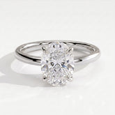 Oval lab-grown diamond solitaire engagement ring in 14K (585) white gold, front view 