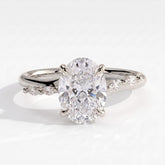Oval lab-grown diamond halo engagement ring in 14K (585) white gold, front view 