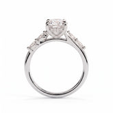 Oval lab-grown diamond halo engagement ring in 14K (585) white gold, side profile 