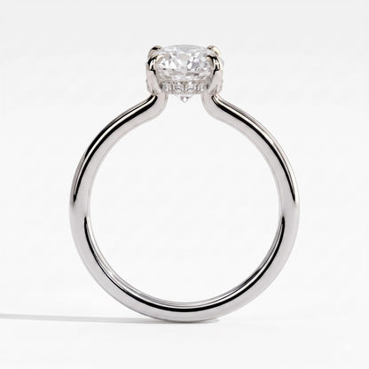 Oval lab-grown diamond solitaire engagement ring in 18K (750) white gold, side profile 