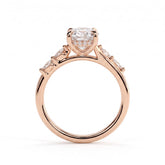 Oval lab-grown diamond halo engagement ring in 18K (750) rose gold, side profile 