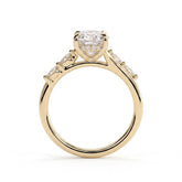 Oval lab-grown diamond halo engagement ring in 18K (750) yellow gold, side profile 