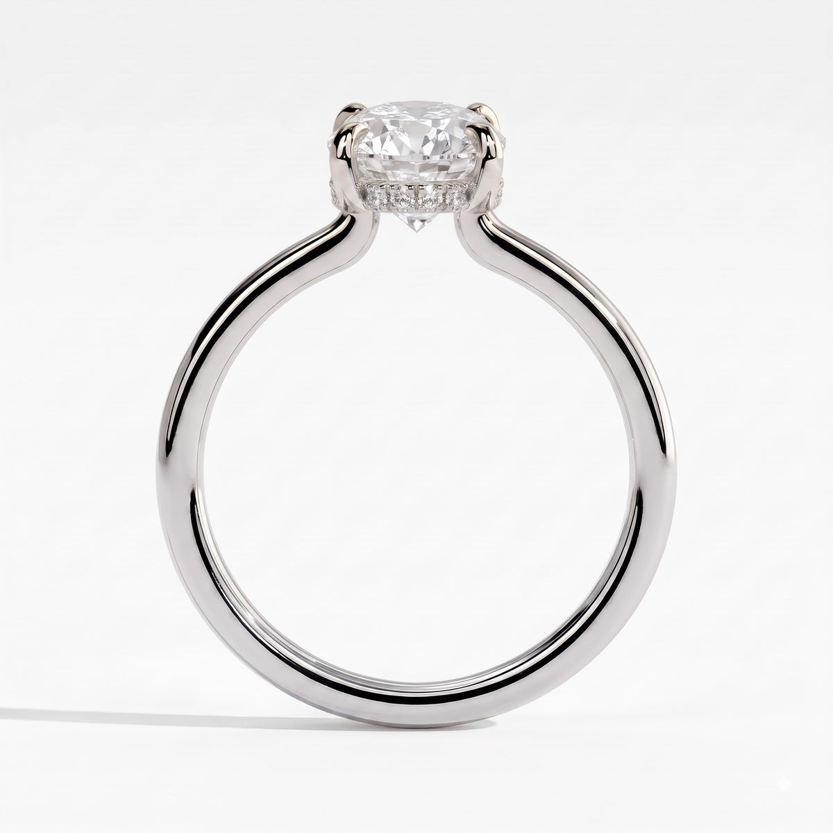 Oval lab-grown diamond solitaire engagement ring in 950 platinum, side profile 