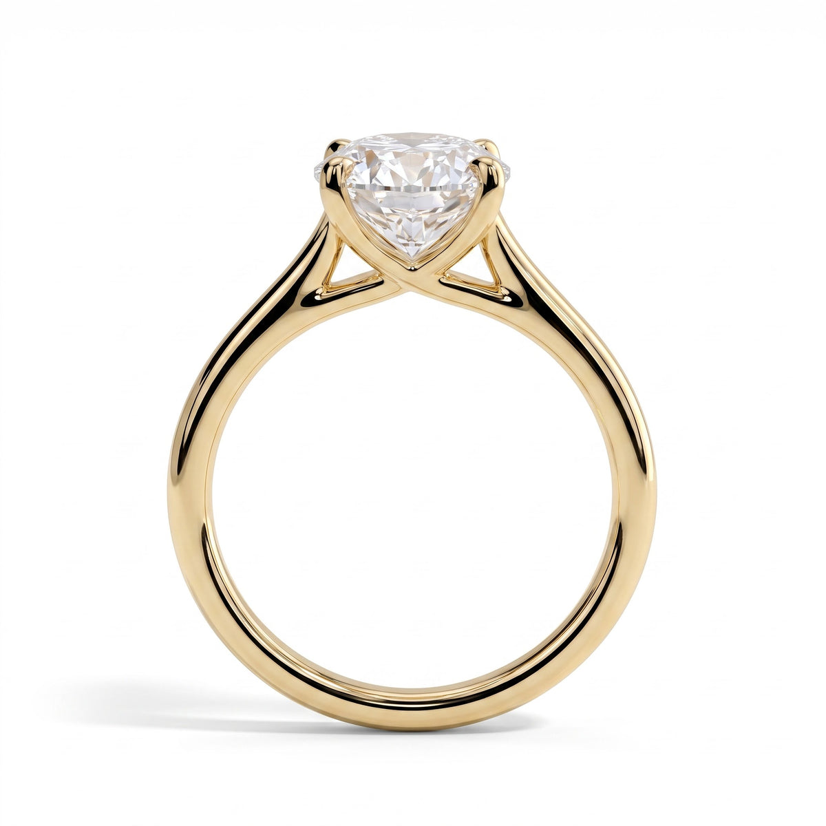 Oval lab-grown diamond solitaire engagement ring in 14K (585) yellow gold, side profile 