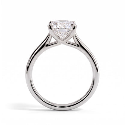 Oval lab-grown diamond solitaire engagement ring in 18K (750) white gold, side profile 