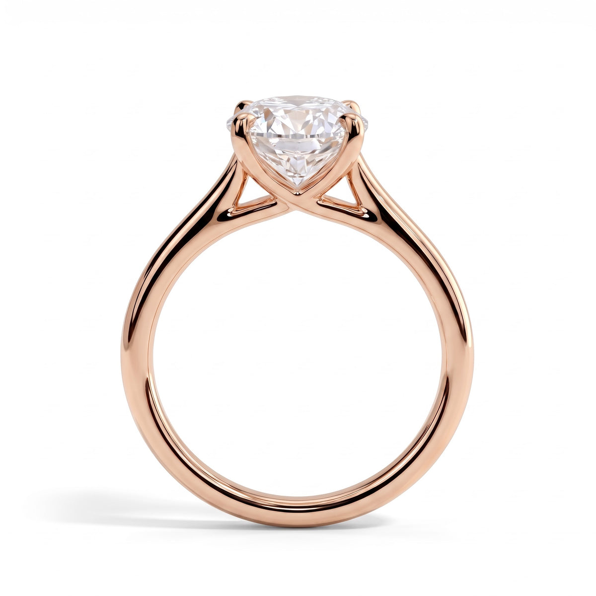 Oval lab-grown diamond solitaire engagement ring in 18K (750) rose gold, side profile 