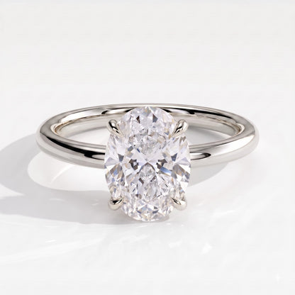 Oval lab-grown diamond solitaire engagement ring in 18K (750) white gold, front view 