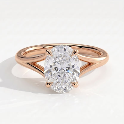Oval lab-grown diamond solitaire engagement ring in 14K (585) rose gold, front view 