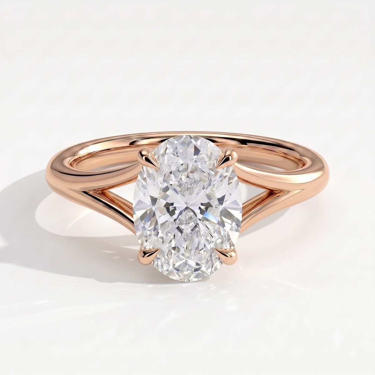 Oval lab-grown diamond solitaire engagement ring in 18K (750) rose gold, front view 