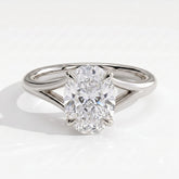 Oval lab-grown diamond solitaire engagement ring in 18K (750) white gold, front view 