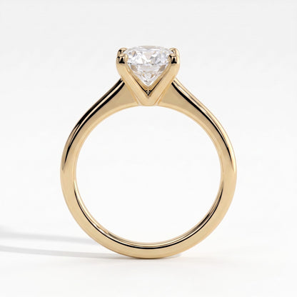 Oval lab-grown diamond solitaire engagement ring in 14K (585) yellow gold, side profile 