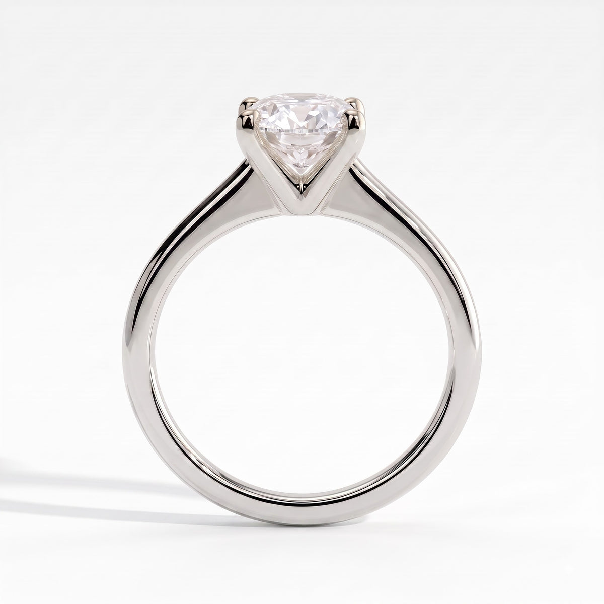 Oval lab-grown diamond solitaire engagement ring in 14K (585) white gold, side profile 
