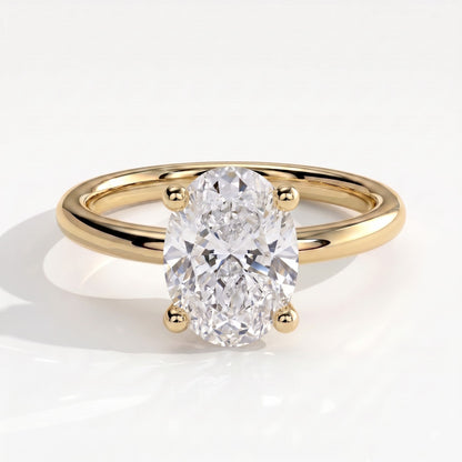 Oval lab-grown diamond solitaire engagement ring in 18K (750) yellow gold, front view 