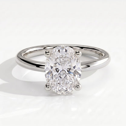 Oval lab-grown diamond solitaire engagement ring in 18K (750) white gold, front view 