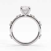 Oval lab-grown diamond halo engagement ring in 14K (585) white gold, side profile 