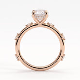 Oval lab-grown diamond halo engagement ring in 14K (585) rose gold, side profile 