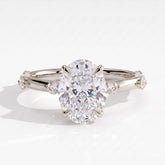 Oval lab-grown diamond halo engagement ring in 14K (585) white gold, front view 