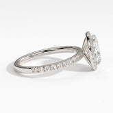 Oval lab-grown diamond halo engagement ring in 14K (585) white gold, detail view 