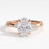 Oval lab-grown diamond halo engagement ring in 18K (750) rose gold, front view 