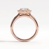 Oval lab-grown diamond halo engagement ring in 14K (585) rose gold, side profile 