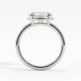 Oval lab-grown diamond bezel-set east-west solitaire engagement ring in 18K (750) white gold, side profile 