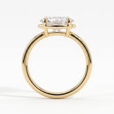 Oval lab-grown diamond bezel-set east-west solitaire engagement ring in 18K (750) yellow gold, side profile 