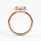 Oval lab-grown diamond bezel-set east-west solitaire engagement ring in 18K (750) rose gold, side profile 