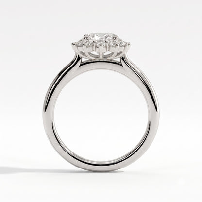 Oval lab-grown diamond halo engagement ring in 950 platinum, side profile 
