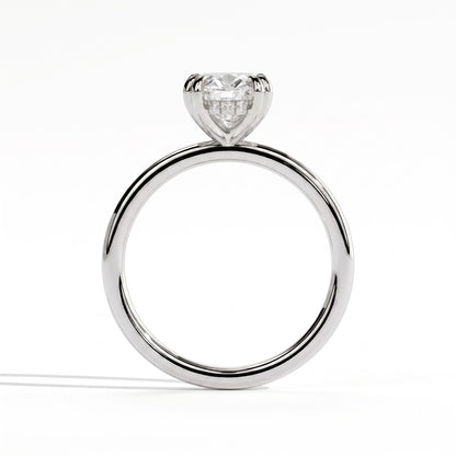 Oval lab-grown diamond halo engagement ring in 14K (585) white gold, side profile 