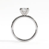 Oval lab-grown diamond halo engagement ring in 18K (750) white gold, side profile 