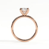 Oval lab-grown diamond halo engagement ring in 18K (750) rose gold, side profile 