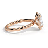 Oval lab-grown diamond halo engagement ring in 14K (585) rose gold, detail view 