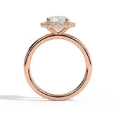 Oval lab-grown diamond halo engagement ring in 14K (585) rose gold, side profile 