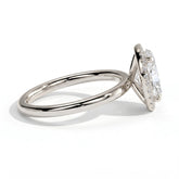 Oval lab-grown diamond halo engagement ring in 14K (585) white gold, detail view 