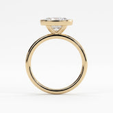 Oval lab-grown diamond bezel-set east-west solitaire engagement ring in 14K (585) yellow gold, side profile 