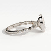 Oval lab-grown diamond bezel-set halo engagement ring in 950 platinum, detail view 