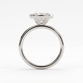 Oval lab-grown diamond bezel-set east-west solitaire engagement ring in 18K (750) white gold, side profile 