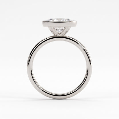 Oval lab-grown diamond bezel-set east-west solitaire engagement ring in 950 platinum, side profile 